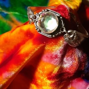 Sterling Silver Crystal Stone Spoon Bracelet